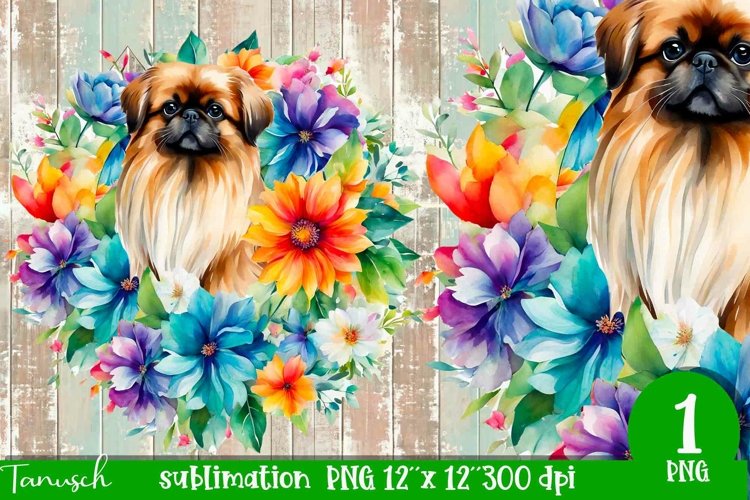 watercolor PEKINESE sublimation PNG / dog design