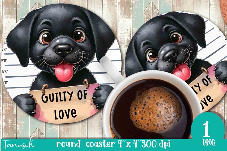 funny mugshot dog in prison Round Coaster sublimation design