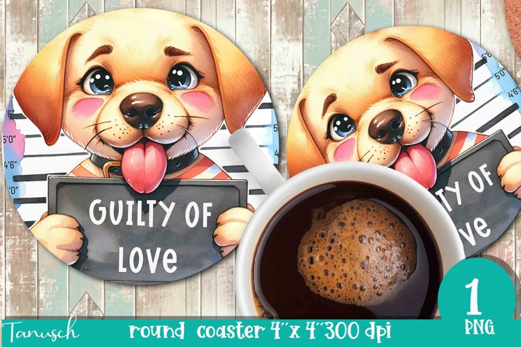 funny mugshot dog in prison Round Coaster sublimation design