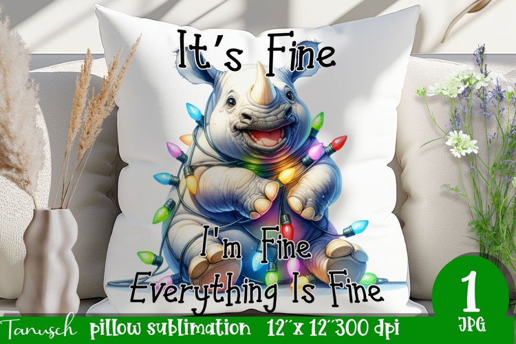 funny christmas RHINO Pillow Its fine, Im fine