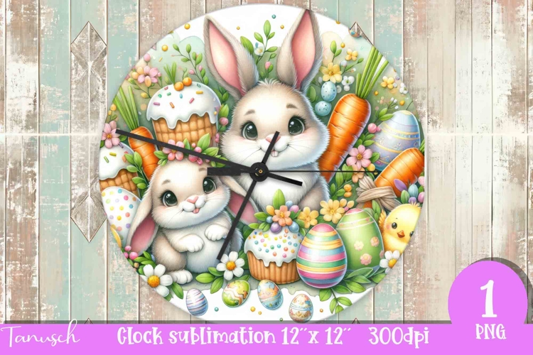 cute EASTER rabbit Wall Clock spring Sublimation PNG