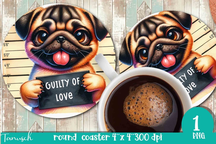 funny mugshot dog in prison Round Coaster sublimation design