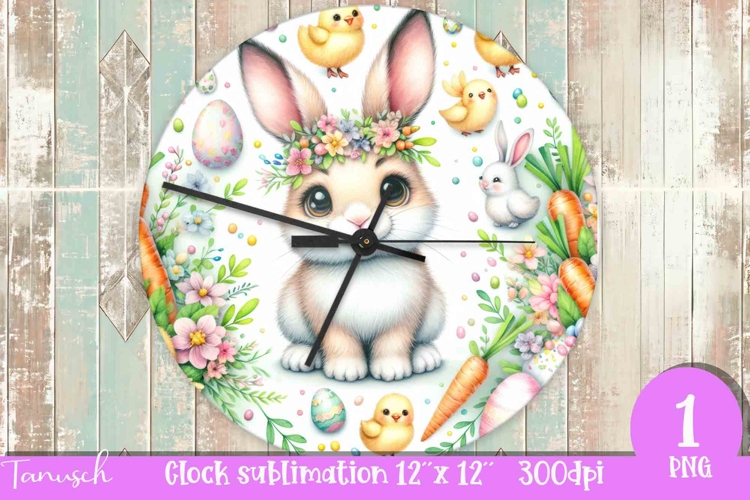 cute EASTER rabbit Wall Clock spring Sublimation PNG