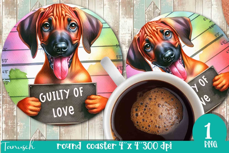 funny mugshot dog in prison Round Coaster sublimation design