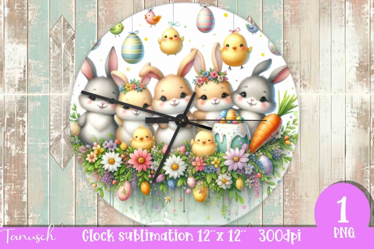 cute EASTER rabbit Wall Clock spring Sublimation PNG