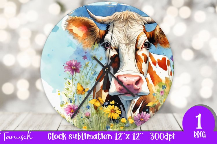 funny COW wall clock sublimation PNG / flowers