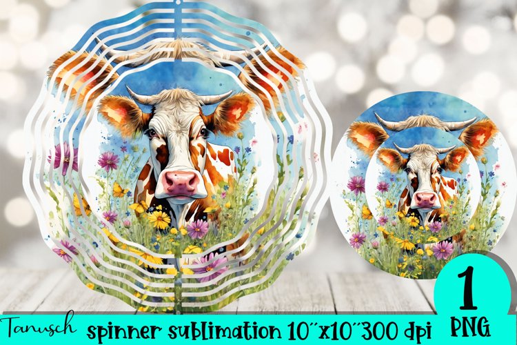 Cow & flowers wind spinner sublimation floral design PNG