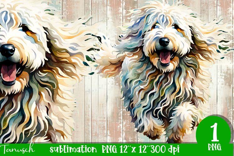 watercolor Komondor dog sublimation PNG
