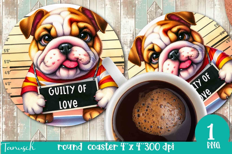 funny mugshot dog in prison Round Coaster sublimation design