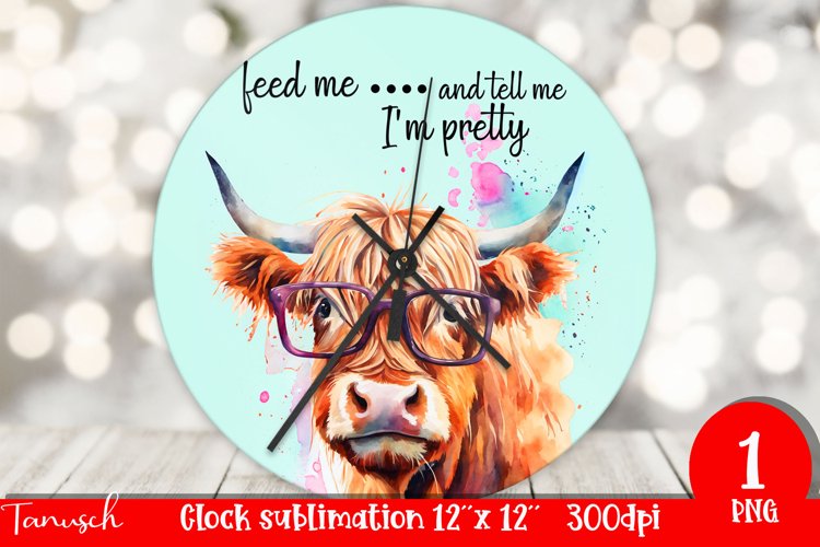 funny HIGHLAND COW wall clock sublimation PNG