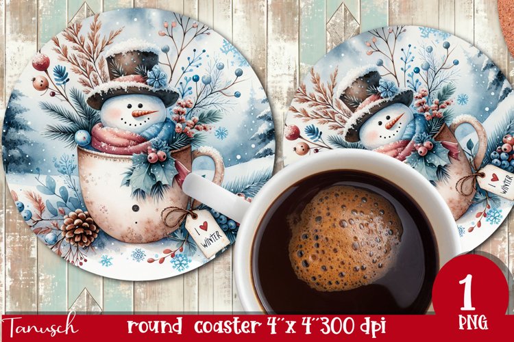 cute rustic Christmas snowman round coaster Sublimation