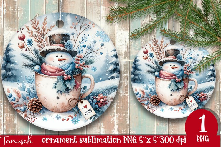cute rustic Christmas snowman ornament Sublimation PNG