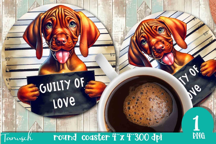 funny mugshot dog in prison Round Coaster sublimation design