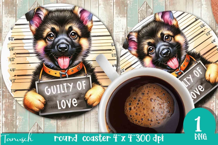 funny mugshot dog in prison Round Coaster sublimation design