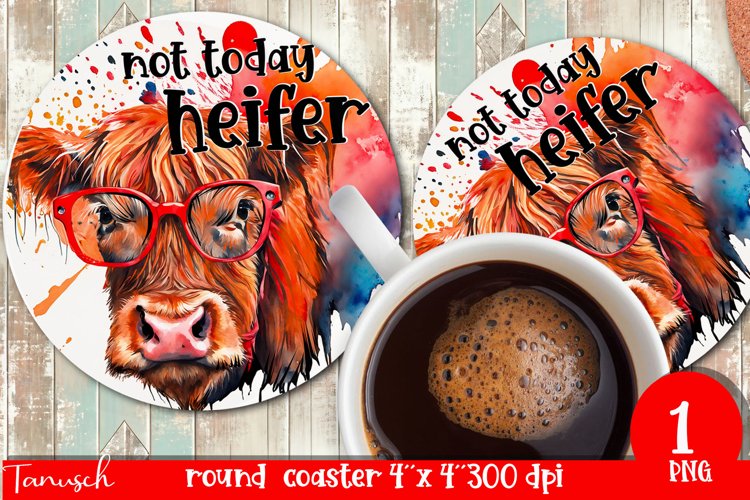 funny HIGHLAND COW round coaster sublimation PNG