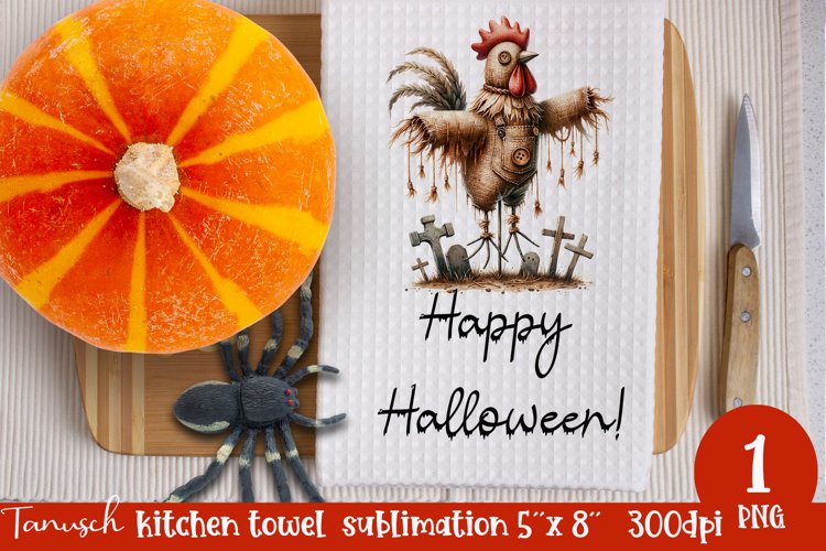 Creepy sublimation Halloween kitchen towel JPG example image 1