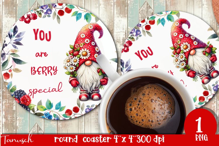 cute gnome Round Coaster Sublimation PNG