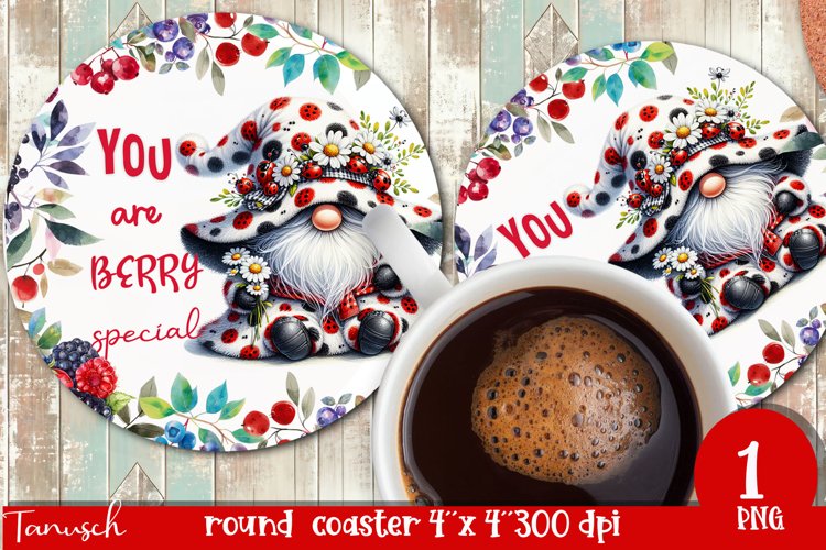 cute gnome Round Coaster Sublimation PNG