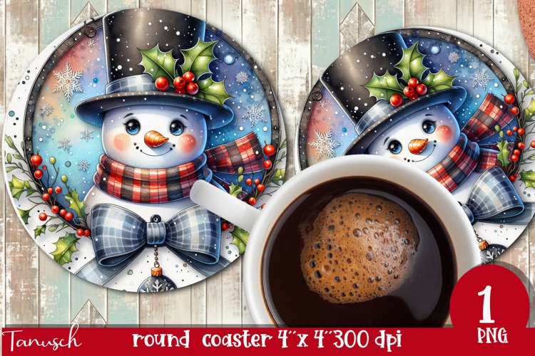 Christmas whimsical Snowman round coaster Sublimation