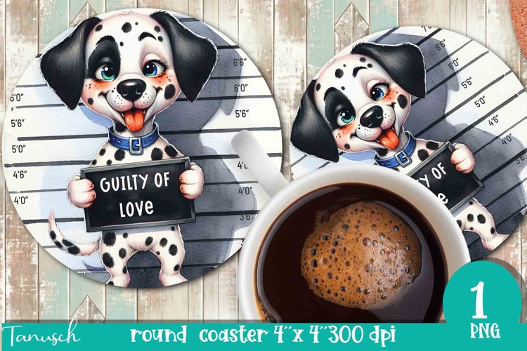 funny mugshot dog in prison Round Coaster sublimation design