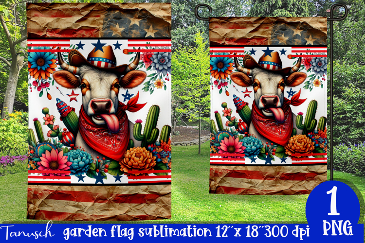 4 July cowboy cow Garden Flag Sublimation Texas USA