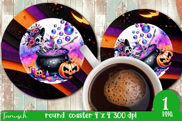 funny skeleton Halloween ROUND COASTER sublimation PNG