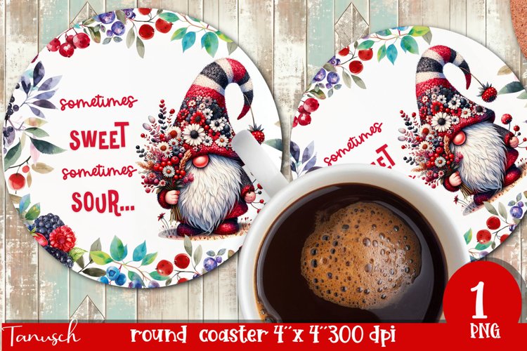 cute gnome Round Coaster Sublimation PNG