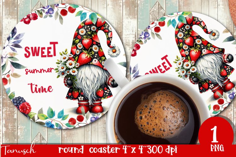 cute gnome Round Coaster Sublimation PNG