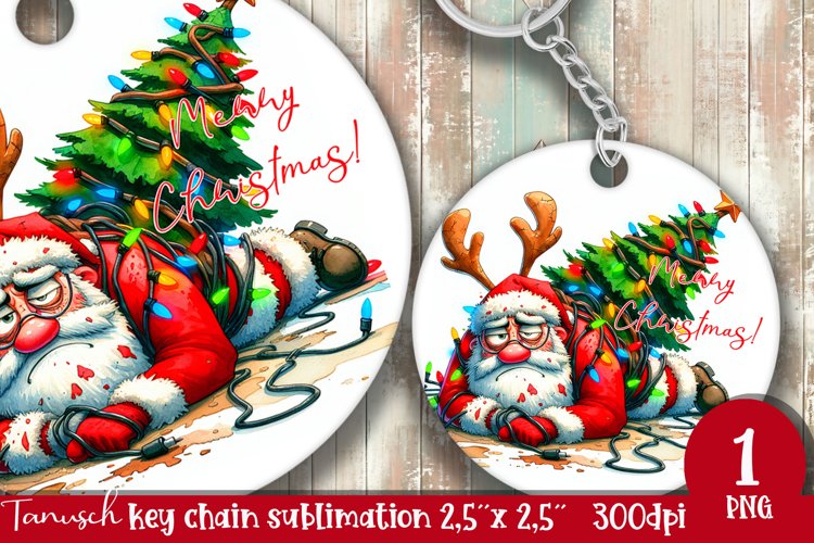 funny christmas keychain Sublimation PNG / santa