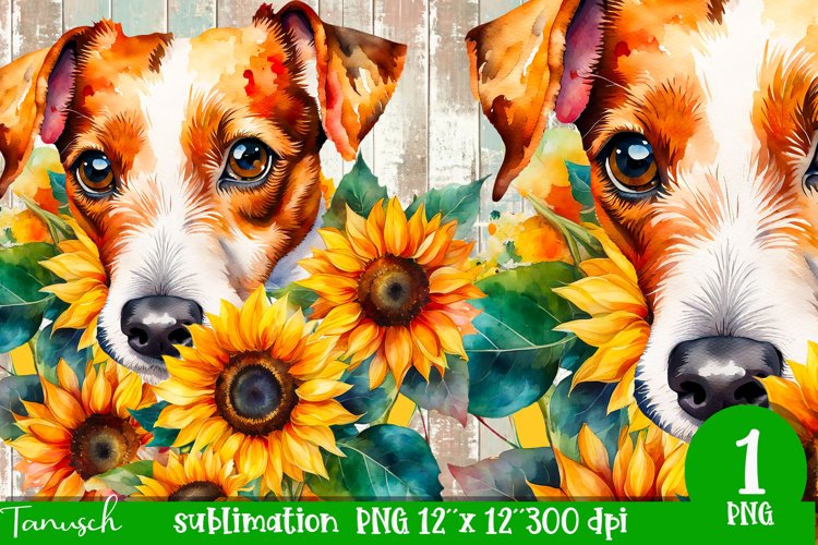watercolor Jack Russel dog sublimation PNG example image 1