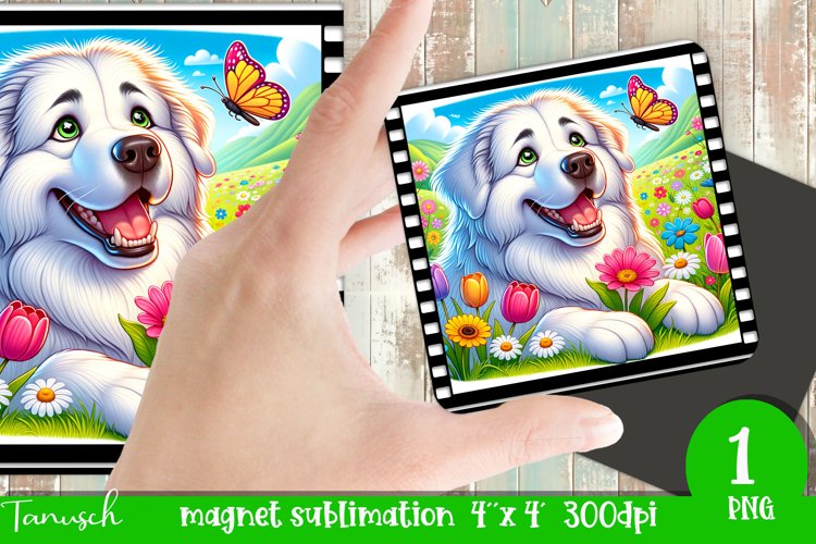 Floral DOG magnet sublimation retro frame GREAT PYRENEES