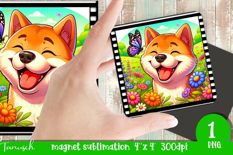 Floral DOG magnet sublimation retro frame AKITA example image 1