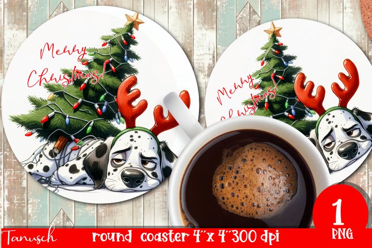 funny christmas Dalmatian dog round coaster Sublimation PNG