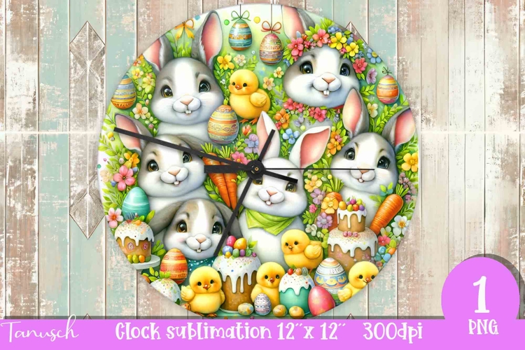 cute EASTER rabbit Wall Clock spring Sublimation PNG