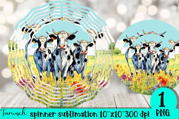 Cow & flowers wind spinner sublimation floral design PNG