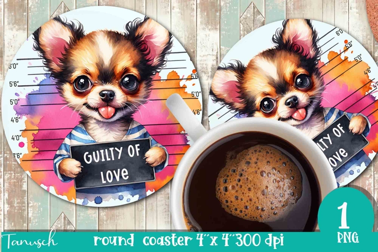 funny mugshot dog in prison Round Coaster sublimation design