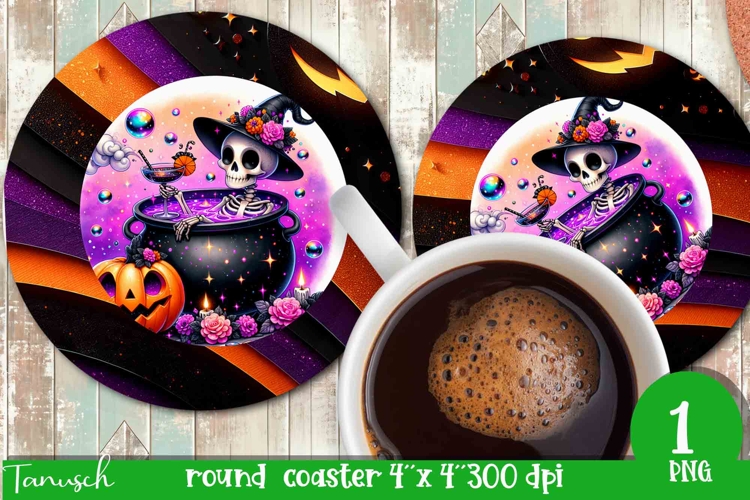 funny skeleton Halloween ROUND COASTER sublimation PNG