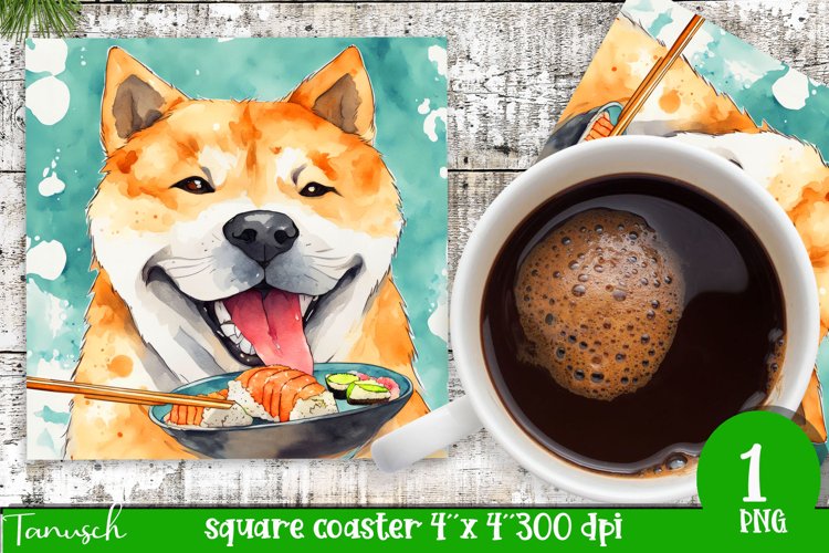 watercolor akita dog square coaster sublimation PNG