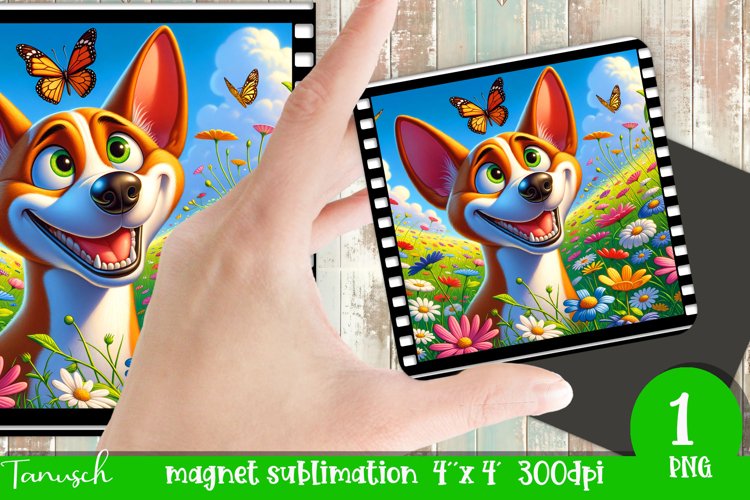 Floral DOG magnet sublimation retro frame BASENJI