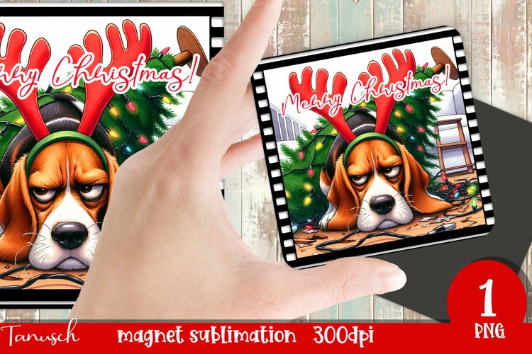 funny MERRY christmas MAGNET Sublimation PNG / beagle