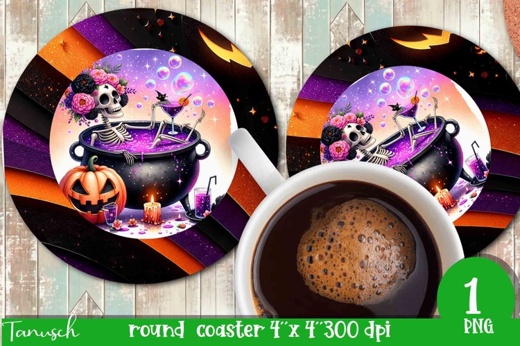 funny skeleton Halloween ROUND COASTER sublimation PNG