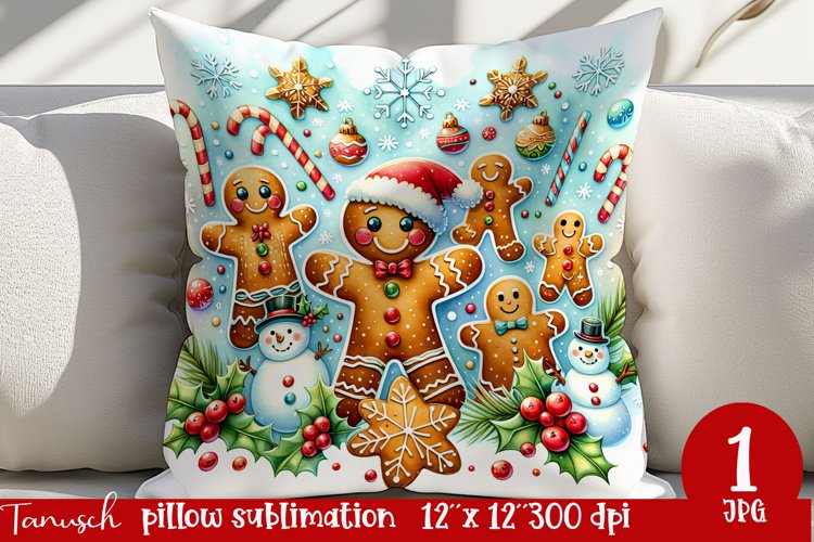 cute rustic Christmas Pillow sublimation / gingerbread