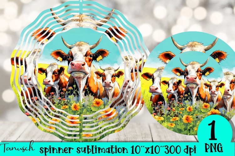 Cow & flowers wind spinner sublimation floral design PNG example image 1