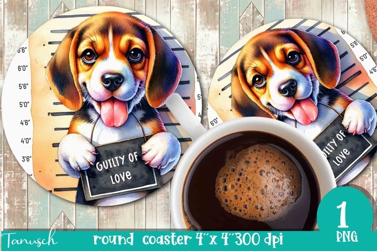 funny mugshot dog in prison Round Coaster sublimation design