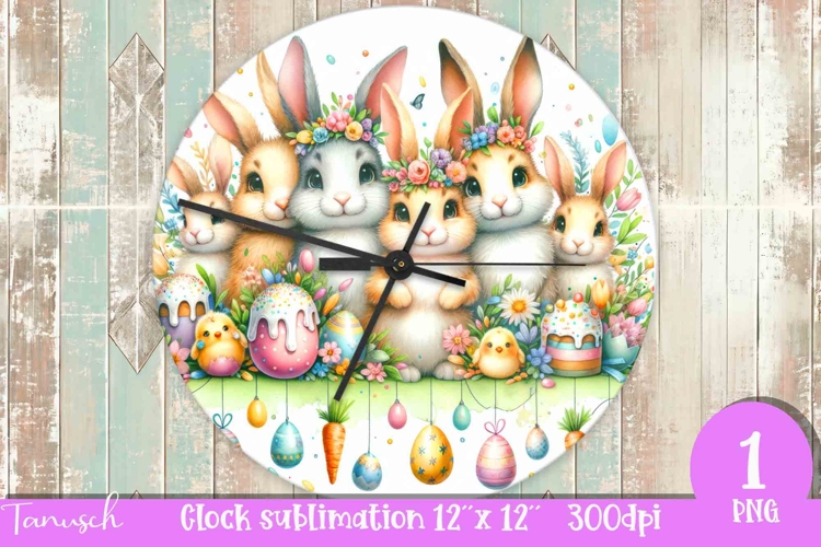 cute EASTER rabbit Wall Clock spring Sublimation PNG