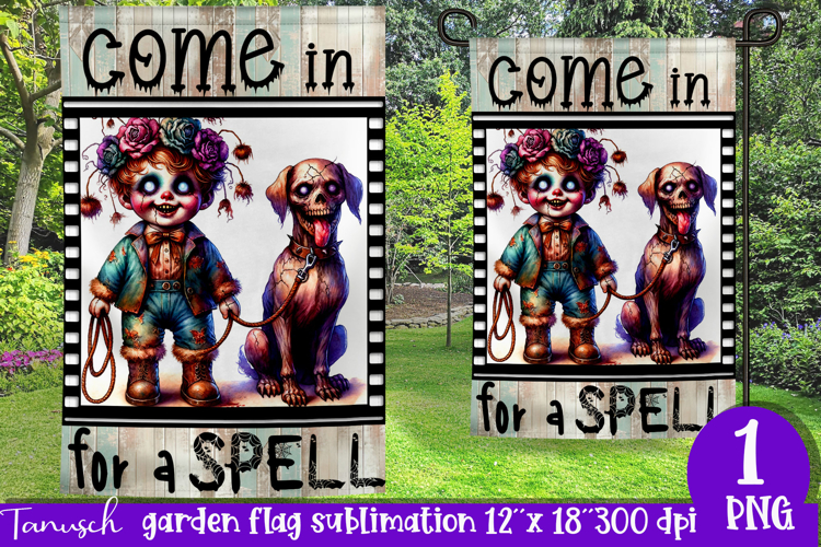 vintage Creepy sublimation Halloween Garden Flag PNG