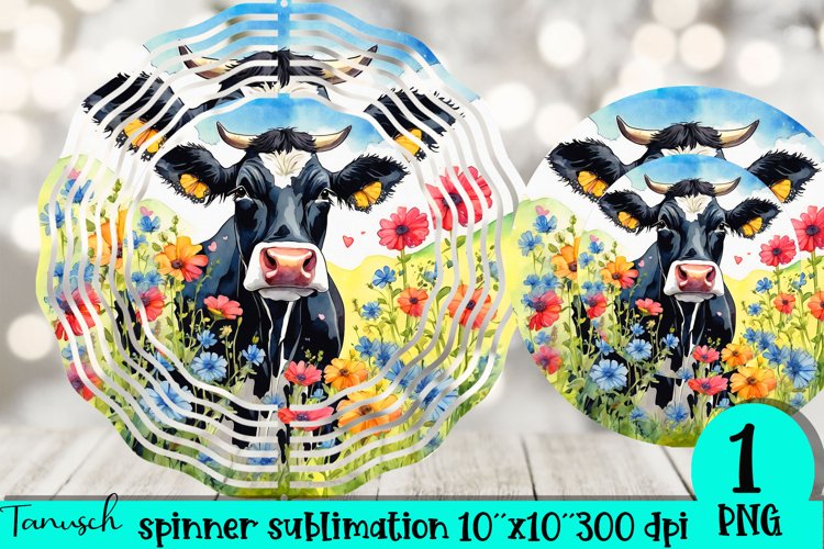 Cow & flowers wind spinner sublimation floral design PNG example image 1