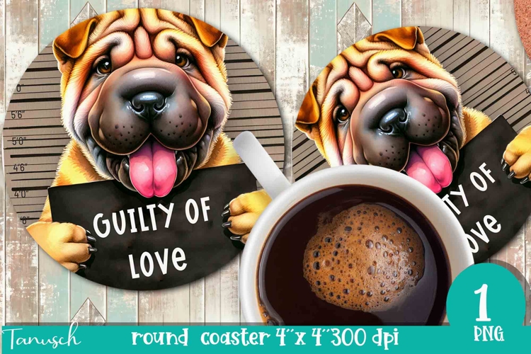 funny mugshot dog in prison Round Coaster sublimation design