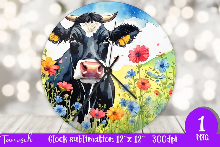 funny COW wall clock sublimation PNG / flowers