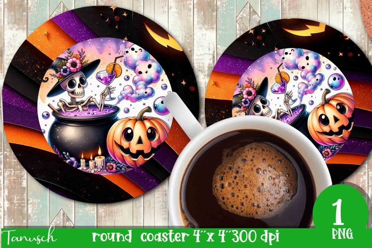 funny skeleton Halloween ROUND COASTER sublimation PNG